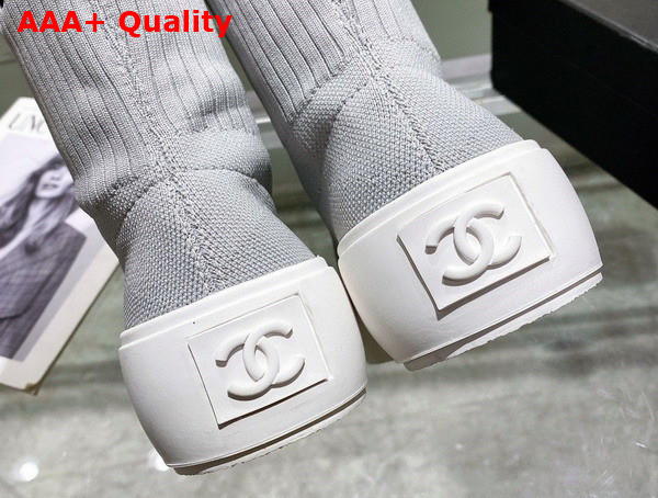 Chanel Sock Boots in Light Grey Stretch Knit Replica