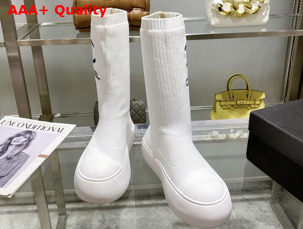 Chanel Sock Boots in White Stretch Knit Replica