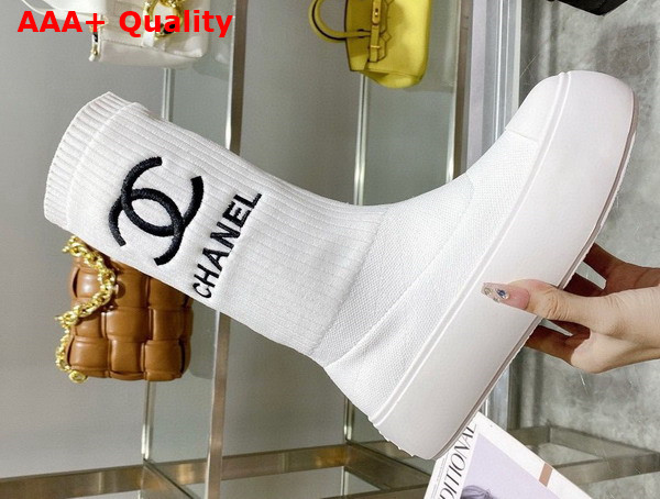 Chanel Sock Boots in White Stretch Knit Replica