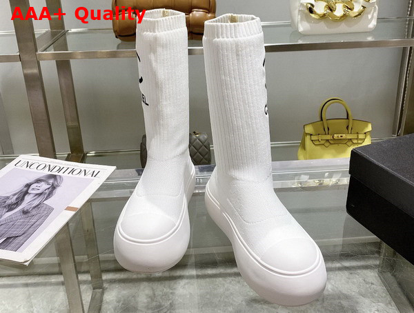 Chanel Sock Boots in White Stretch Knit Replica