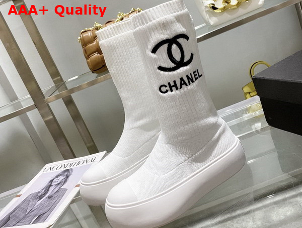 Chanel Sock Boots in White Stretch Knit Replica