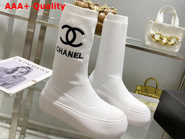 Chanel Sock Boots in White Stretch Knit Replica