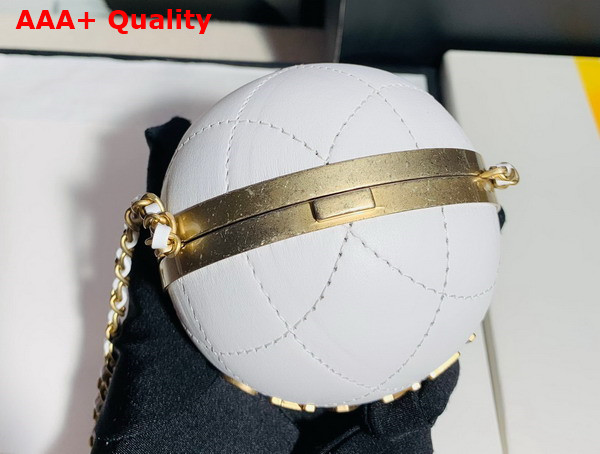 Chanel Sphere Minaudiere Lambskin Gold Tone Metal White Ref AP2895 Replica