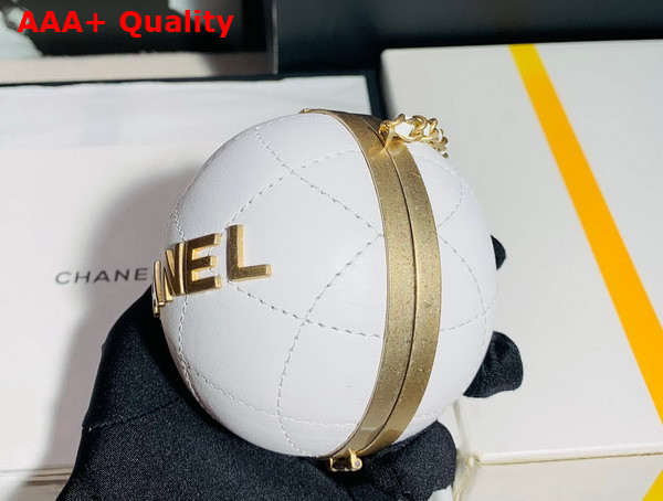 Chanel Sphere Minaudiere Lambskin Gold Tone Metal White Ref AP2895 Replica