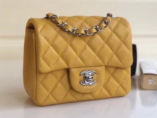 Chanel Square Caviar Flap Bag Pearl Yellow