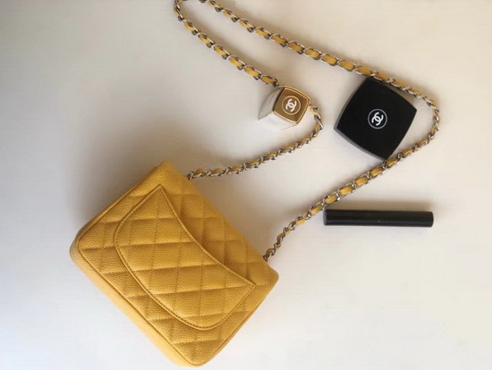 Chanel Square Caviar Flap Bag Pearl Yellow