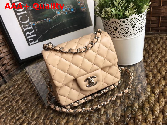 Chanel Square Flap Bag in Beige Lambskin with Light Gold Hardwares Replica