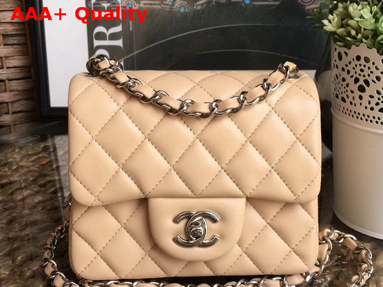 Chanel Square Flap Bag in Beige Lambskin with Light Gold Hardwares Replica