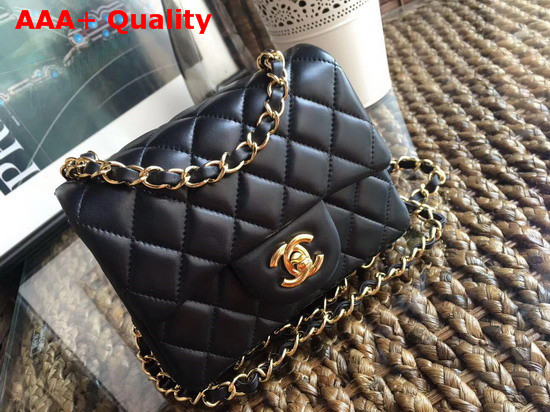 Chanel Square Flap Bag in Black Lambskin with Light Gold Hardwares Replica