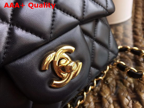 Chanel Square Flap Bag in Black Lambskin with Light Gold Hardwares Replica