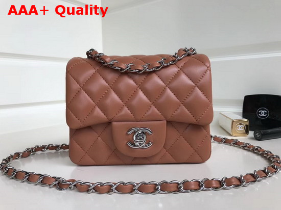 Chanel Square Flap Bag in Brown Beige Lambskin with Silver Hardwares Replica