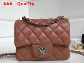 Chanel Square Flap Bag in Brown Beige Lambskin with Silver Hardwares Replica