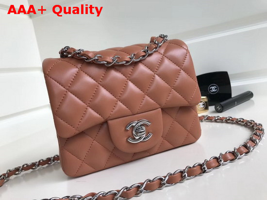 Chanel Square Flap Bag in Brown Beige Lambskin with Silver Hardwares Replica