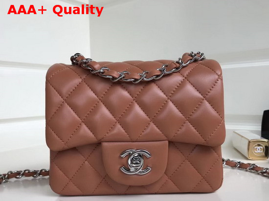 Chanel Square Flap Bag in Brown Beige Lambskin with Silver Hardwares Replica