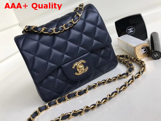 Chanel Square Flap Bag in Navy Blue Lambskin with Light Gold Hardwares Replica