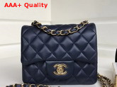 Chanel Square Flap Bag in Navy Blue Lambskin with Light Gold Hardwares Replica