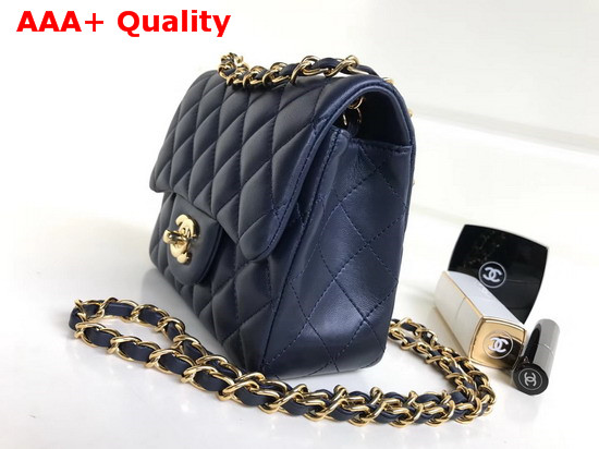 Chanel Square Flap Bag in Navy Blue Lambskin with Light Gold Hardwares Replica