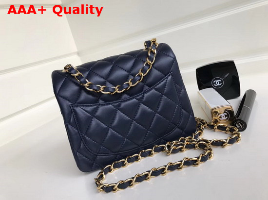 Chanel Square Flap Bag in Navy Blue Lambskin with Light Gold Hardwares Replica