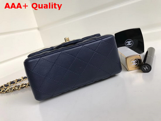 Chanel Square Flap Bag in Navy Blue Lambskin with Light Gold Hardwares Replica