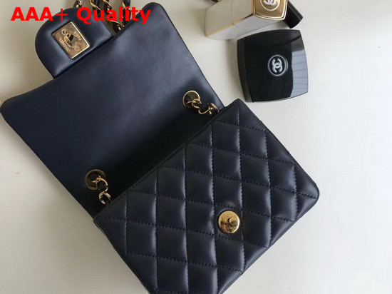 Chanel Square Flap Bag in Navy Blue Lambskin with Light Gold Hardwares Replica