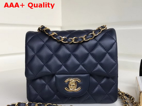 Chanel Square Flap Bag in Navy Blue Lambskin with Light Gold Hardwares Replica