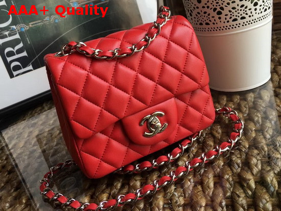 Chanel Square Flap Bag in Red Lambskin with Light Gold Hardwares Replica