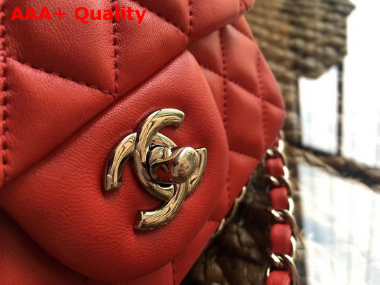 Chanel Square Flap Bag in Red Lambskin with Light Gold Hardwares Replica