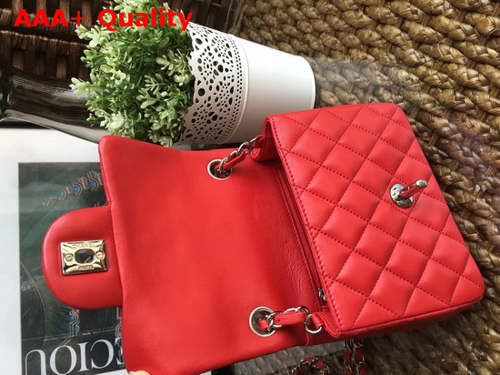 Chanel Square Flap Bag in Red Lambskin with Light Gold Hardwares Replica