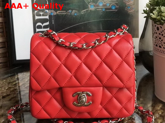 Chanel Square Flap Bag in Red Lambskin with Light Gold Hardwares Replica