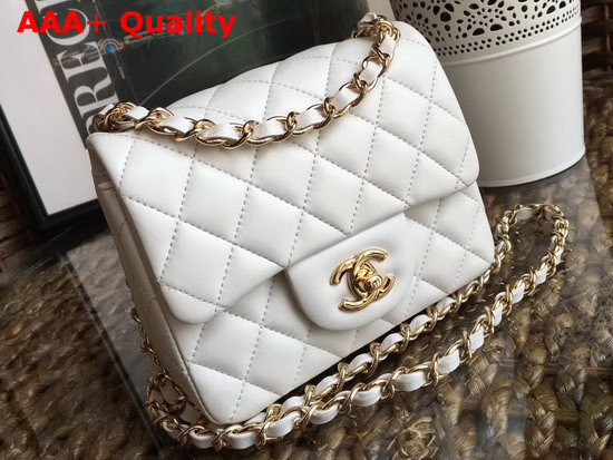 Chanel Square Flap Bag in White Lambskin with Light Gold Hardwares Replica