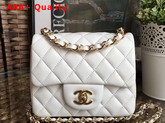 Chanel Square Flap Bag in White Lambskin with Light Gold Hardwares Replica