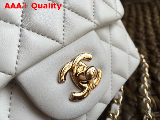 Chanel Square Flap Bag in White Lambskin with Light Gold Hardwares Replica