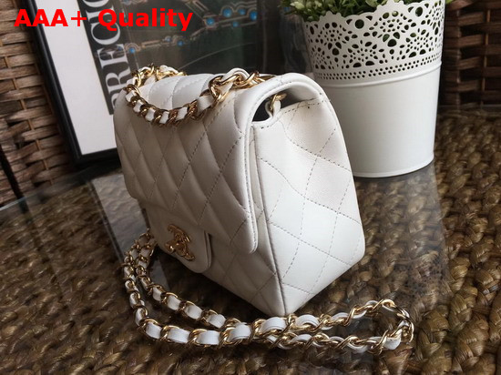 Chanel Square Flap Bag in White Lambskin with Light Gold Hardwares Replica