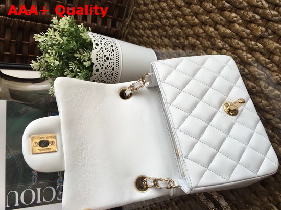 Chanel Square Flap Bag in White Lambskin with Light Gold Hardwares Replica