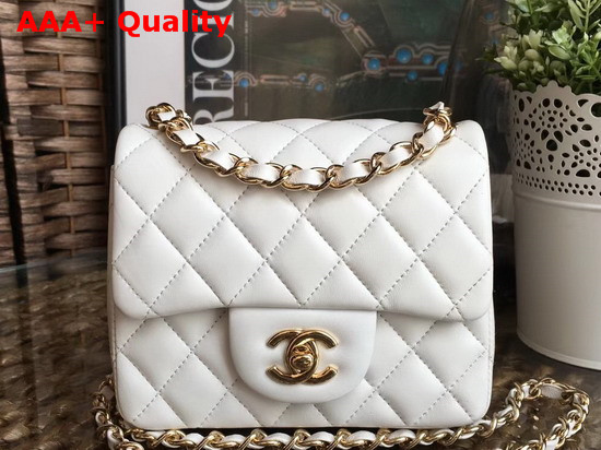 Chanel Square Flap Bag in White Lambskin with Light Gold Hardwares Replica