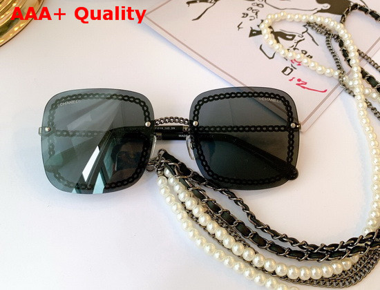 Chanel Square Sunglasses with Chain Blue A71291 Replica