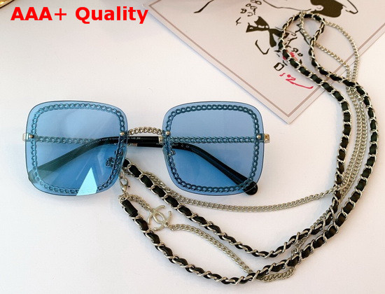 Chanel Square Sunglasses with Chain Blue A71291 Replica