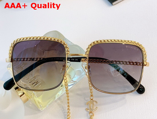 Chanel Square Sunglasses with Metal Chain Blue A71291 Replica