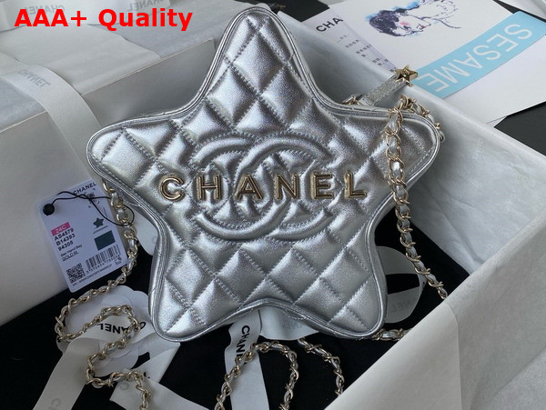 Chanel Star Handbag Silver Metallic Lambskin and Gold Metal AS4579 Replica