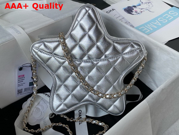 Chanel Star Handbag Silver Metallic Lambskin and Gold Metal AS4579 Replica