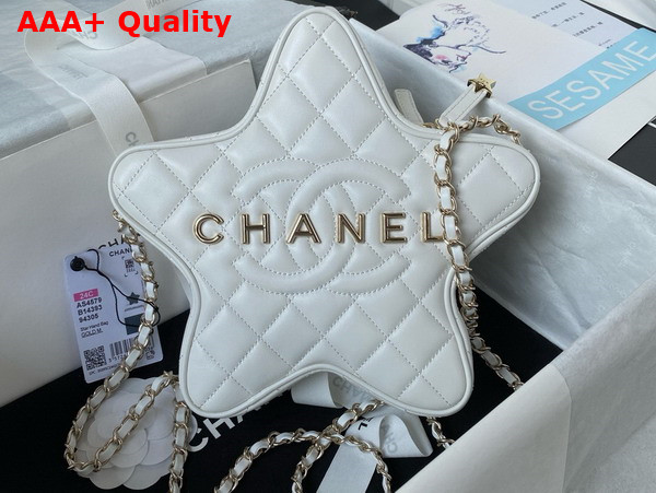 Chanel Star Handbag White Lambskin and Gold Metal AS4579 Replica