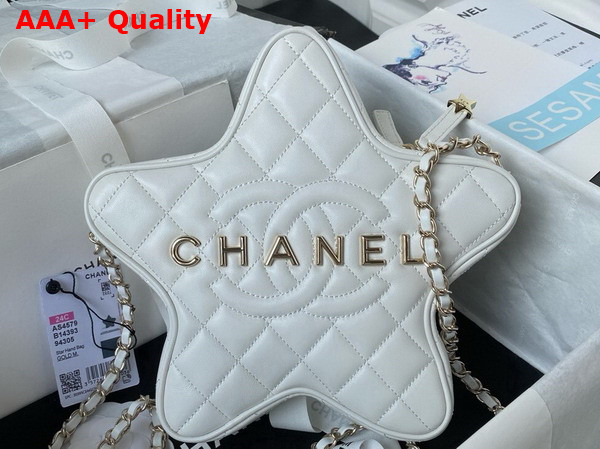 Chanel Star Handbag White Lambskin and Gold Metal AS4579 Replica