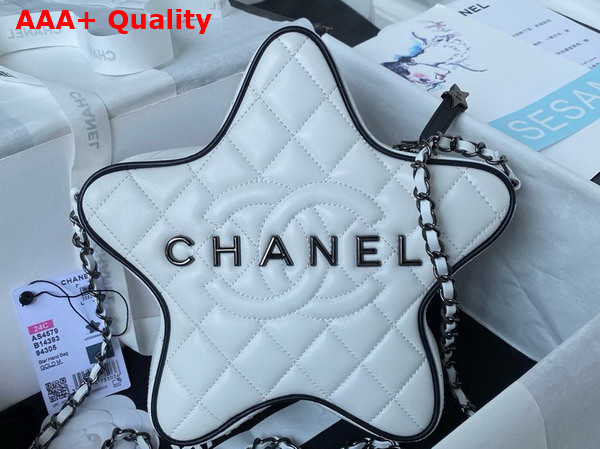 Chanel Star Handbag White Lambskin and Gun Metal AS4579 Replica