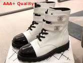 Chanel Strap Ankle Boots in White Calfskin and Black Patent Leather Replica