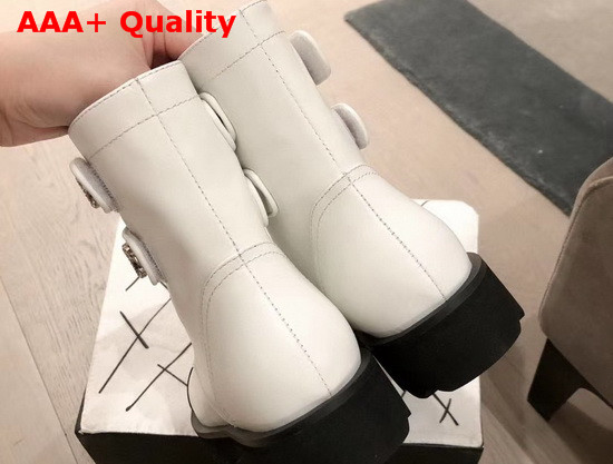 Chanel Strap Ankle Boots in White Calfskin and Black Patent Leather Replica