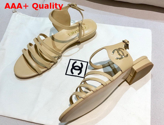 Chanel Strap Sandal in Beige Lambskin Replica