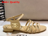 Chanel Strap Sandal in Beige Lambskin Replica