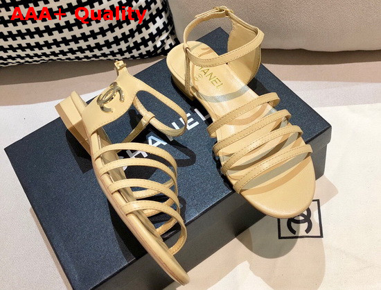 Chanel Strap Sandal in Beige Lambskin Replica