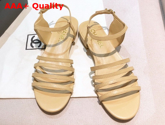 Chanel Strap Sandal in Beige Lambskin Replica