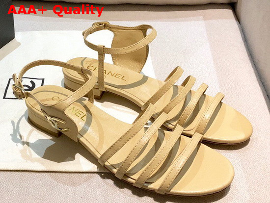 Chanel Strap Sandal in Beige Lambskin Replica